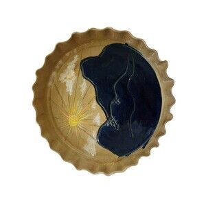 Fluted Pie Dish Hand Painted Pottery Artisan Market Unsigned Gorgeous Sunshine